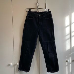 CARMAR distressed high waist straight leg black jeans